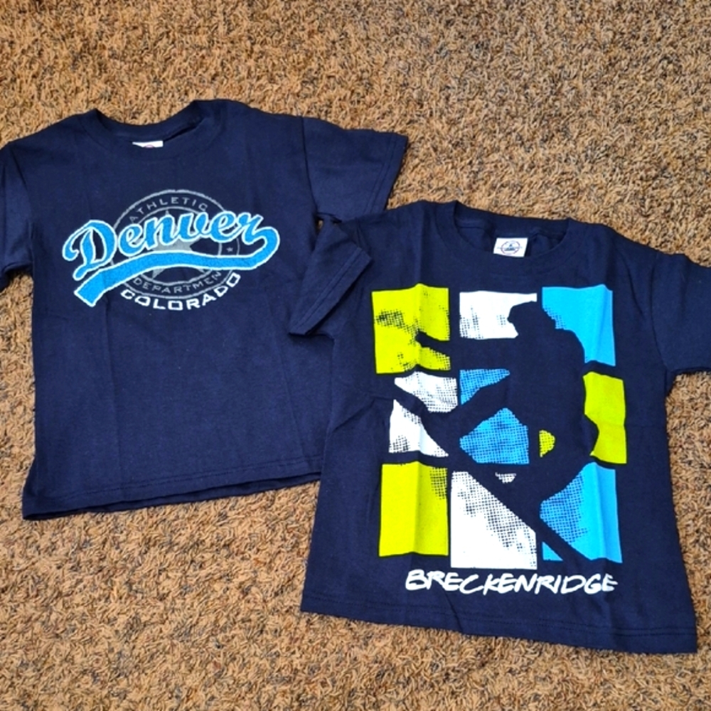 Lot of 2 New Breckenridge & Denver Colorado Kids Navy Blue Graphic T-Shirts